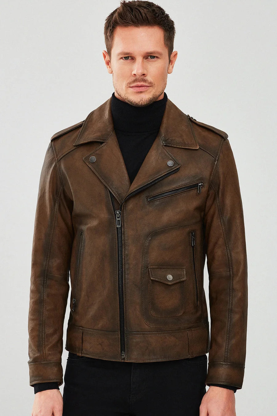 Caldor Men’s Vintage Brown Bomber Leather Jacket LJM
