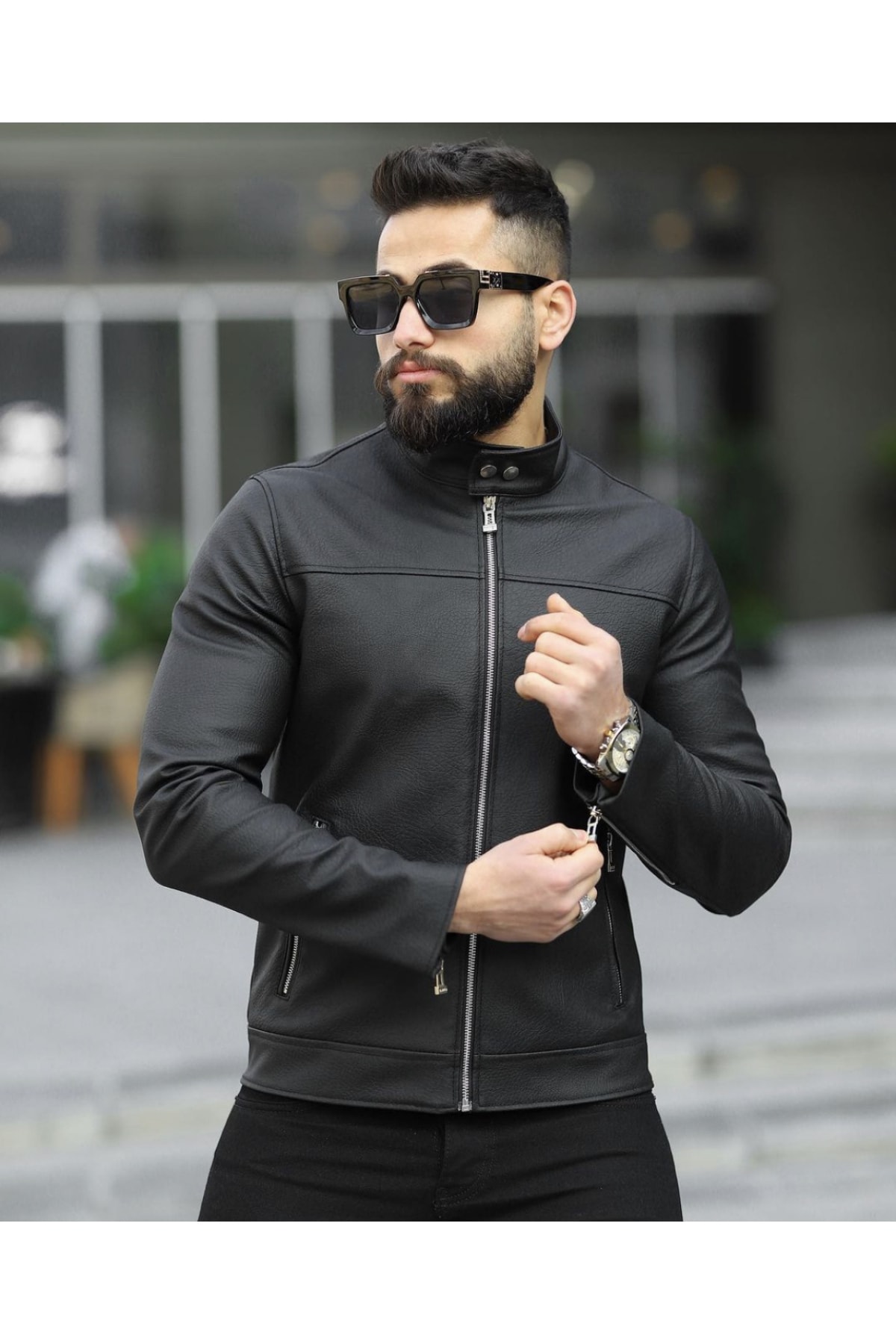 Reverie Black Biker Zipper Leather Jacket for Men