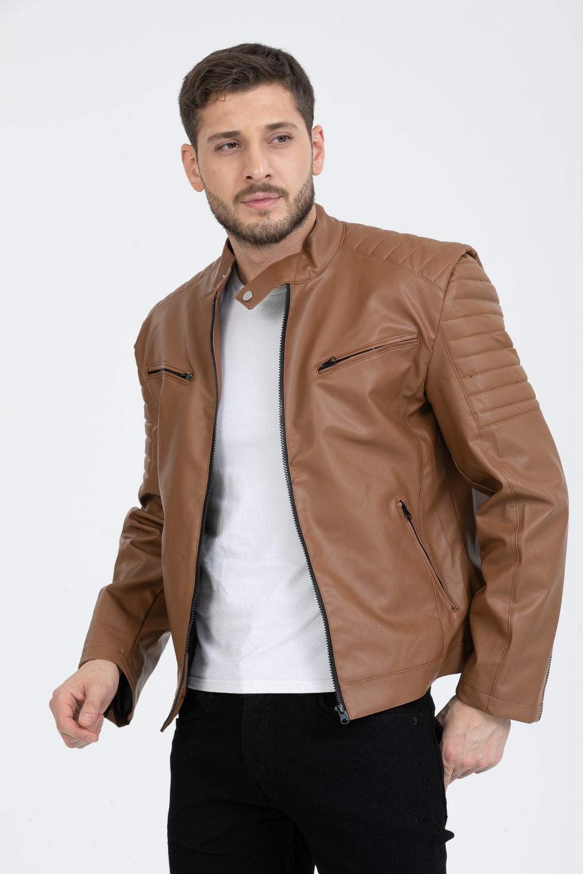 Men's Brown Crested Biker Leather Jacket