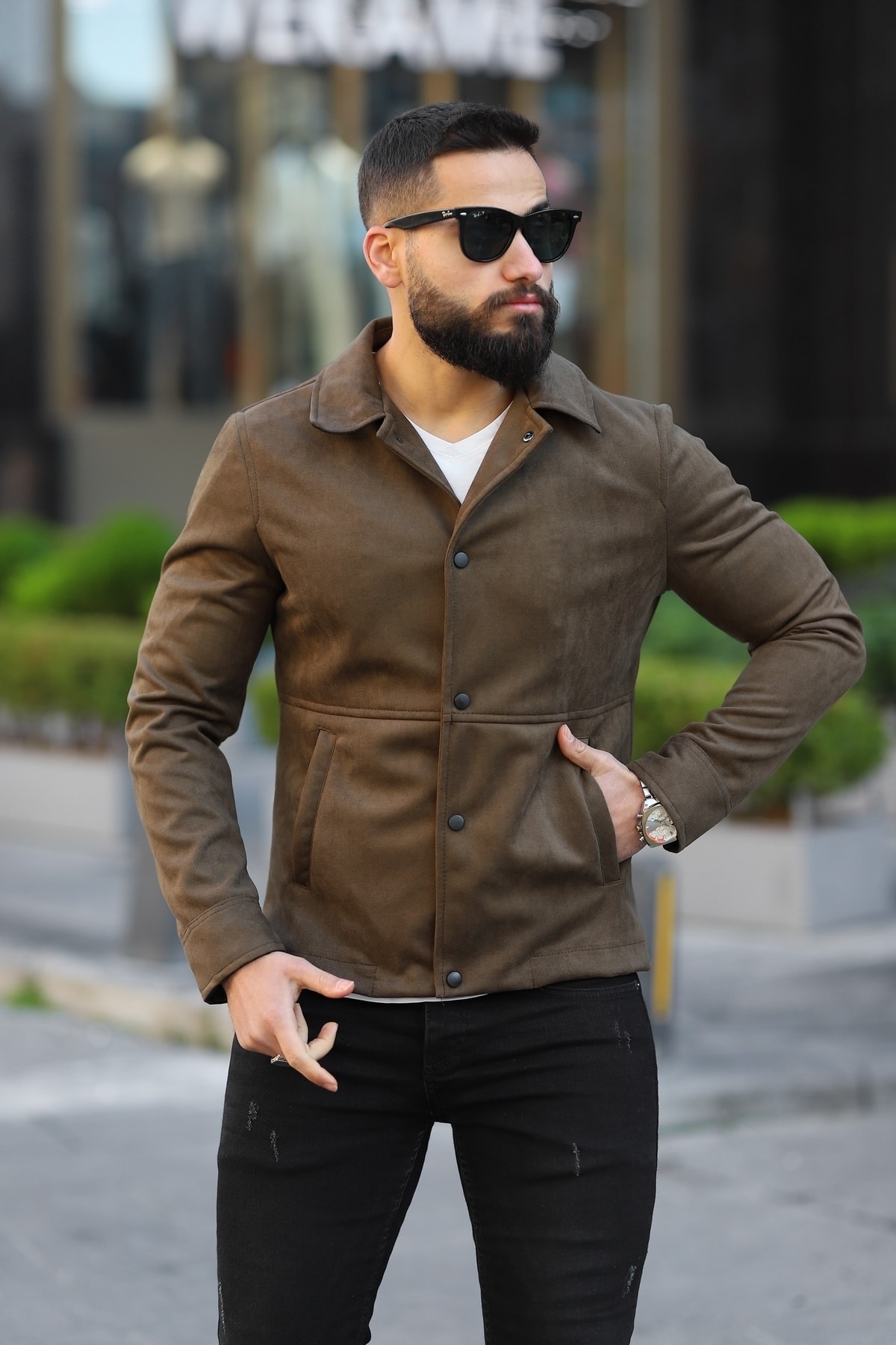 Vintage Suede Leather Bomber Jacket Mens