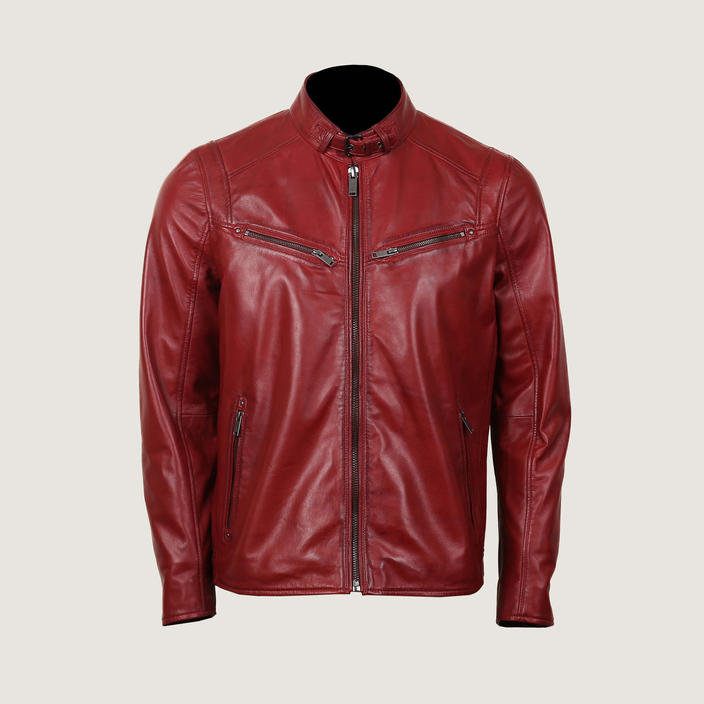 Red Motorcycle Leather Jacket for Men's