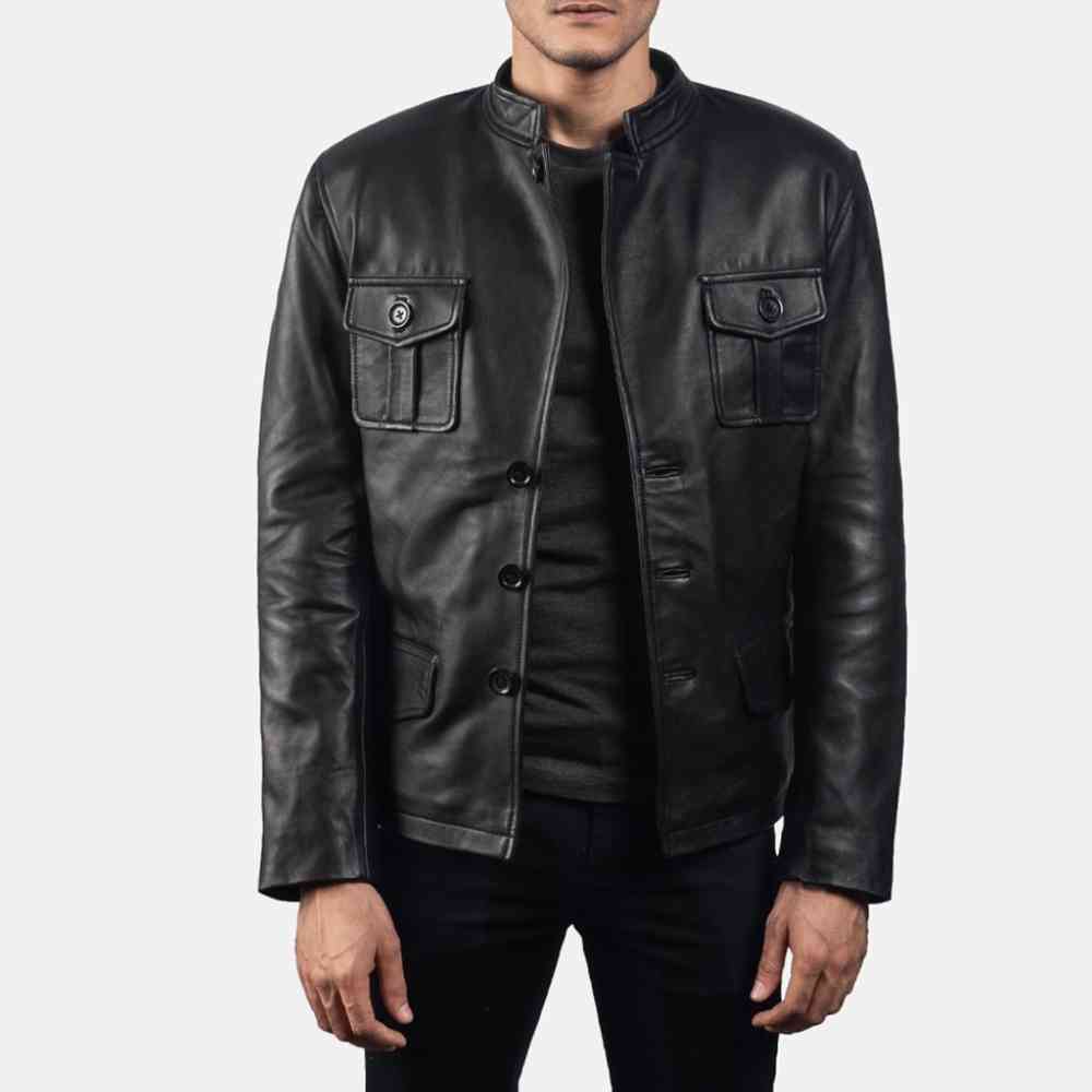 Mens Black Leather Blazer Jacket