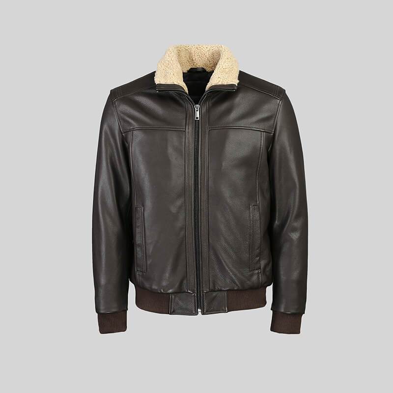 Iritor Men’s Black Shearling Bomber Leather Jacket