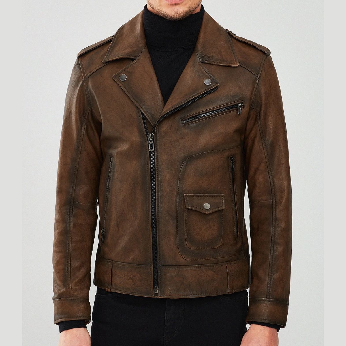 Caldor Men’s Vintage Brown Bomber Leather Jacket