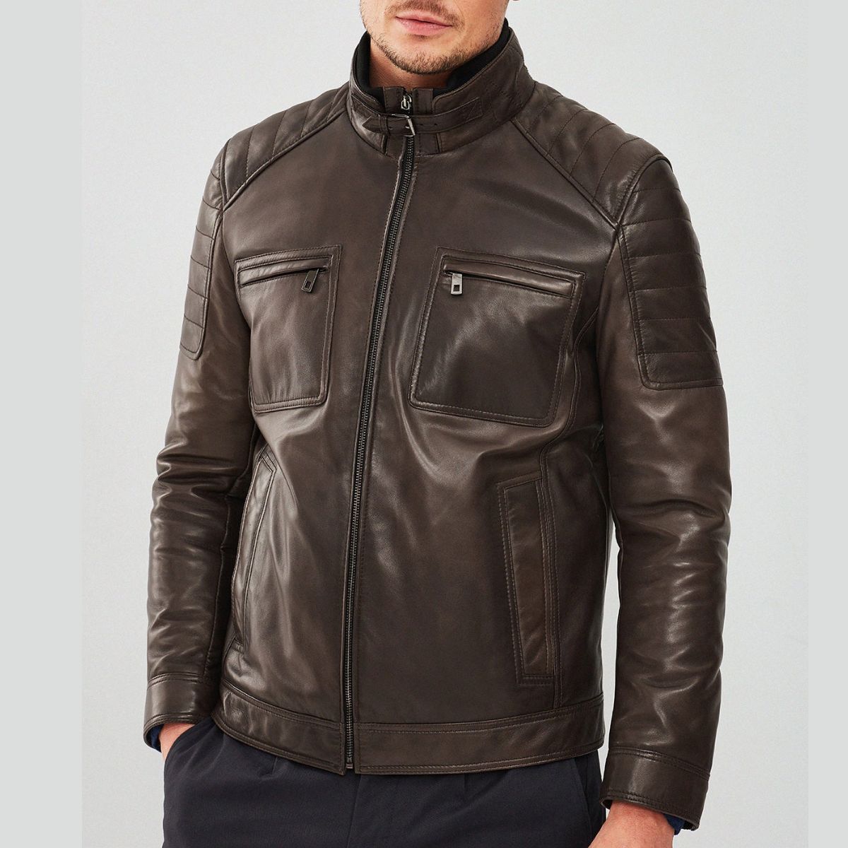 Silhouette Deep Brown Men’s Motorcycle Leather Jacket