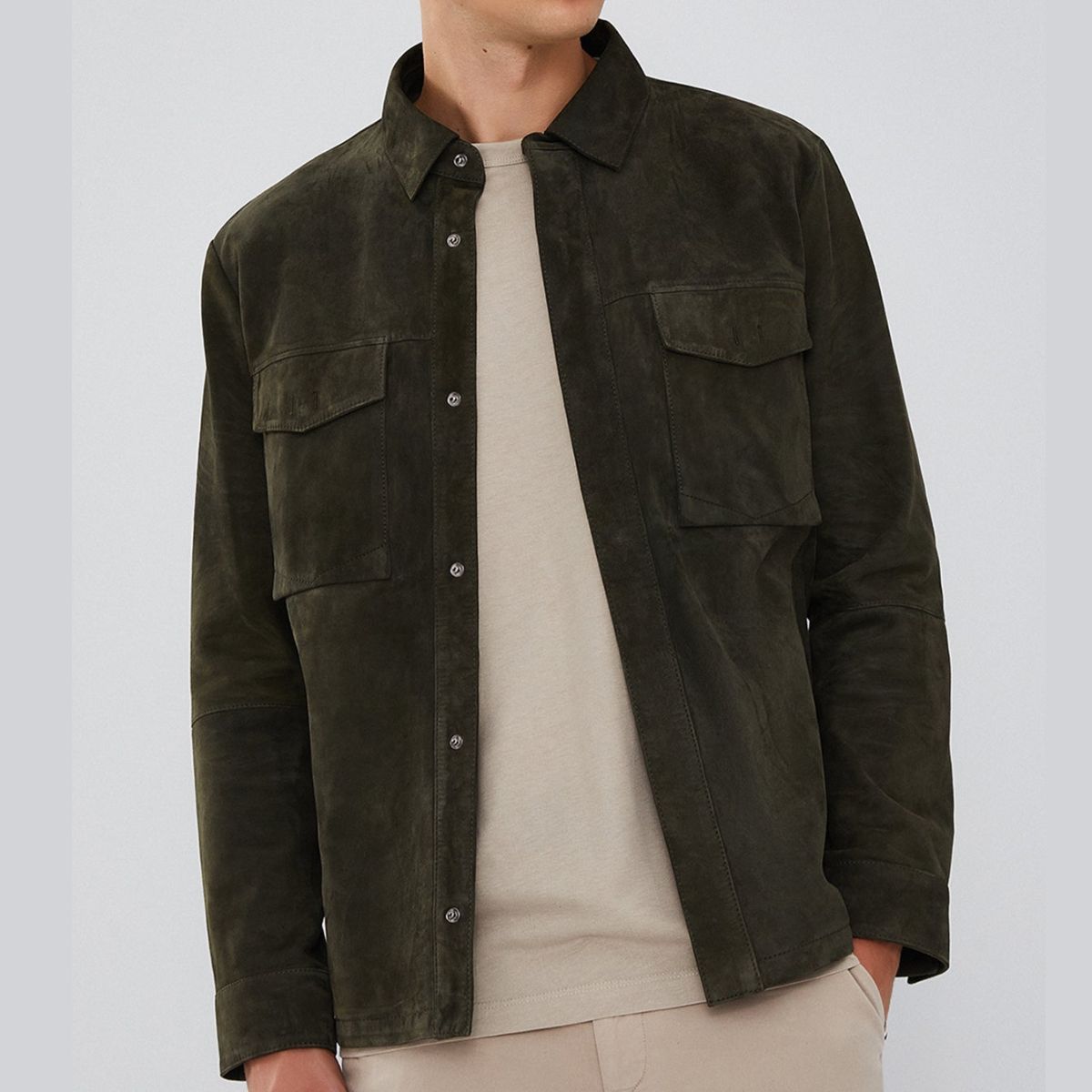 Men’s Green Soft Suede Trucker Leather Jacket