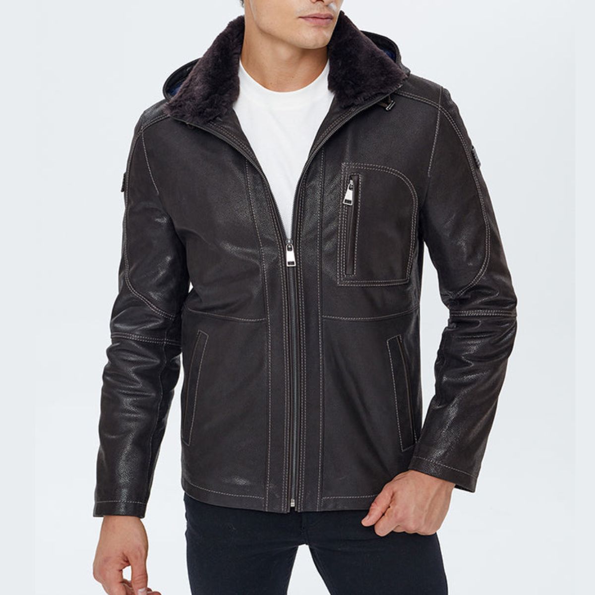 Pryda Men’s Hooded Fur Collar Jacket