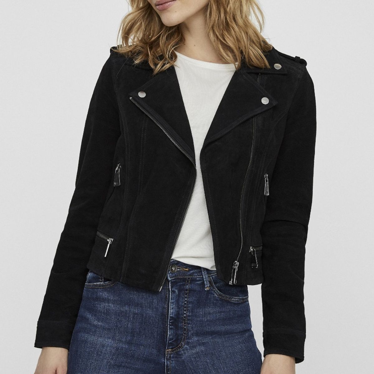 Gritty Black Suede Biker Jackets Women’s