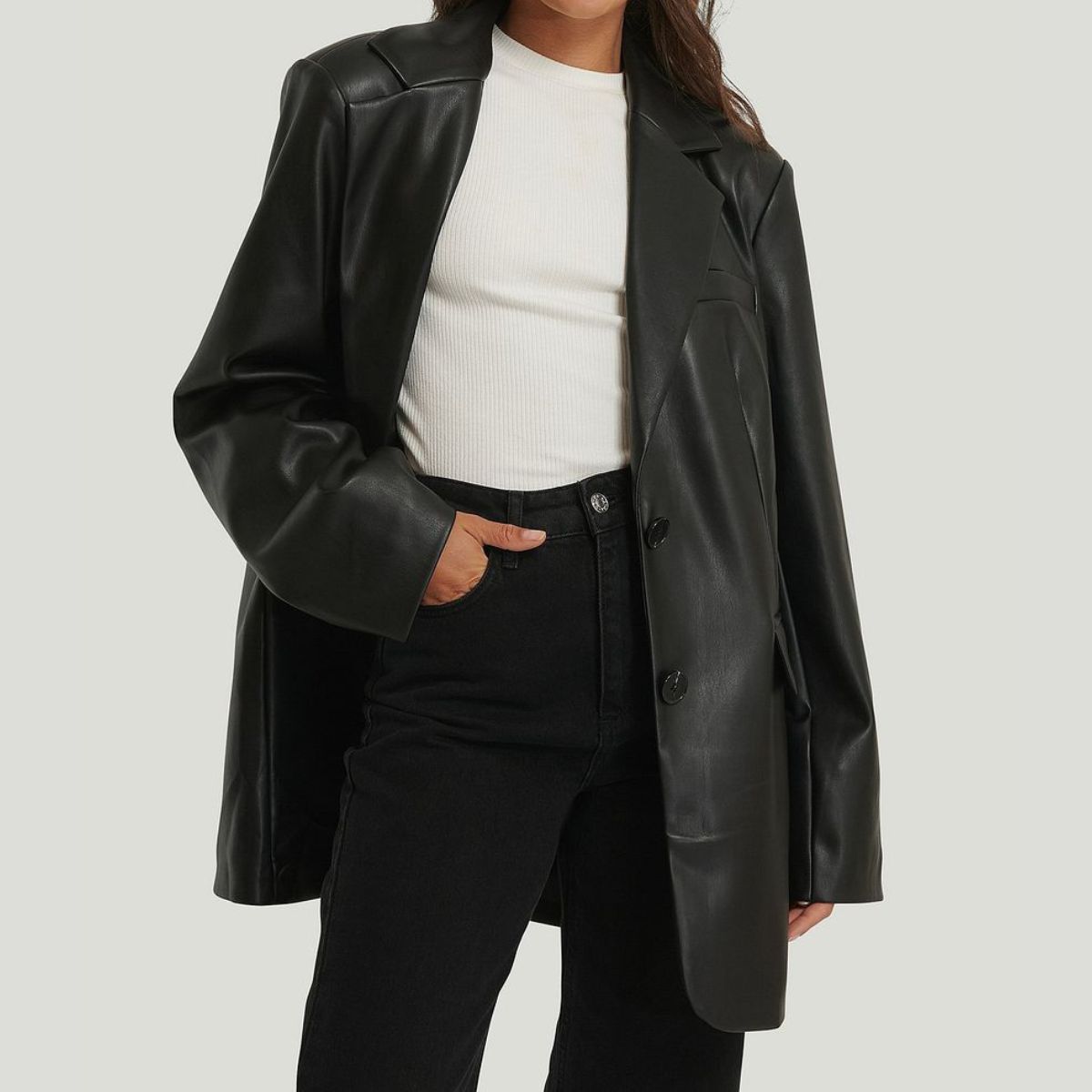 Classic Black Leather Blazer for Women