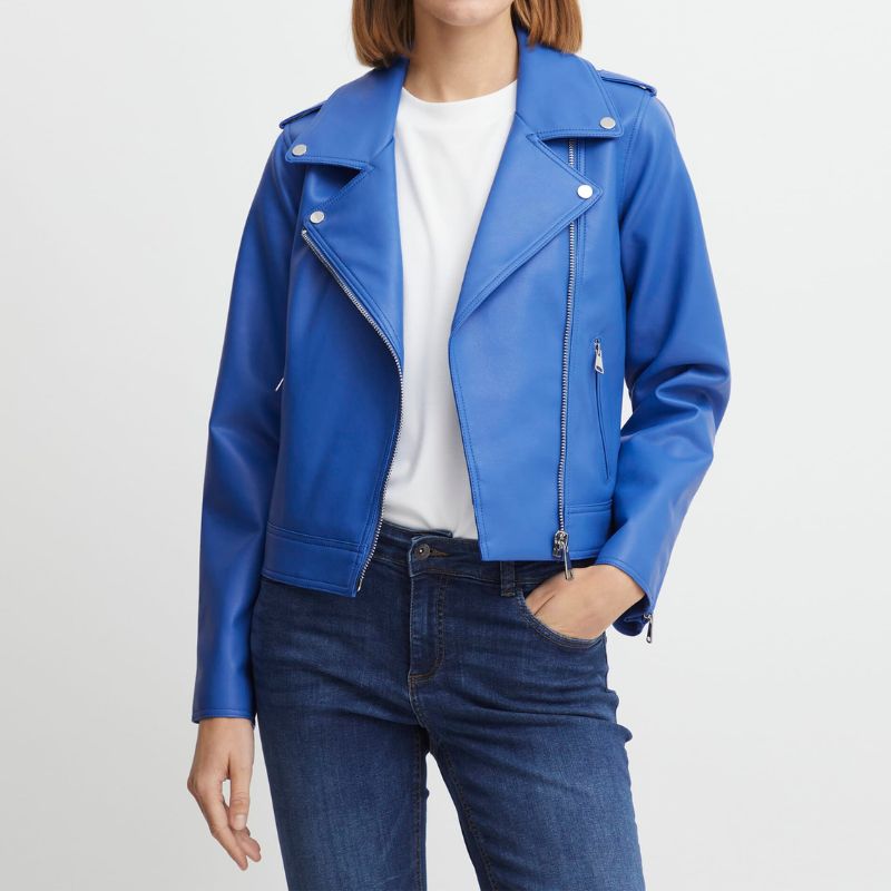 Women’s Blue Moto Jacket with Asymmetrical Zipper