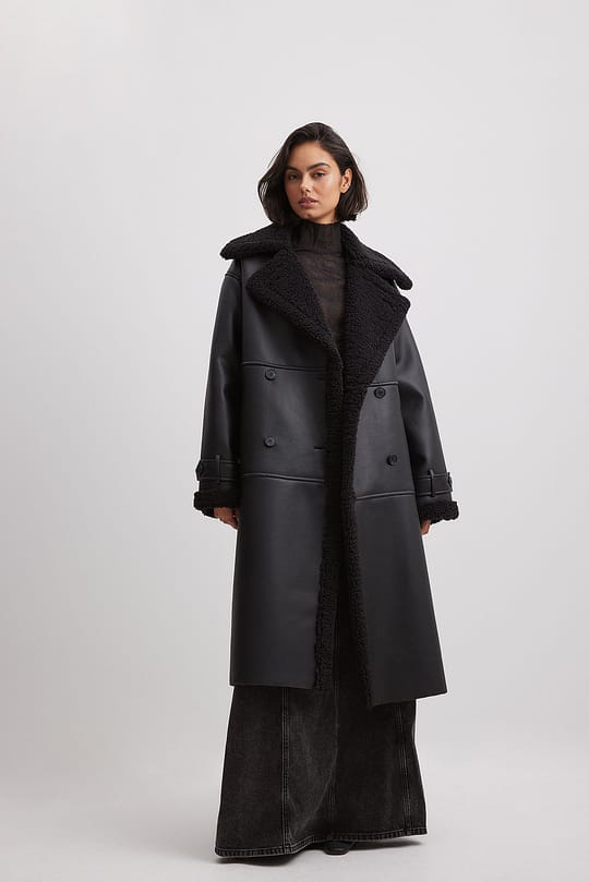 Vogue Black Long Shearling Coat Women’s