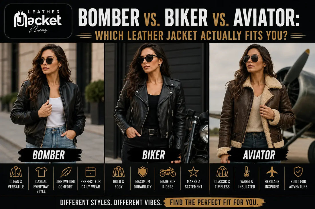 Read the guide on bomber vs. biker vs. aviator, which leather jacket actually fits you