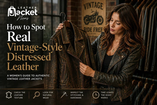 Learn how to spot real vintage-style distressed leather at Leather Jacket Mens