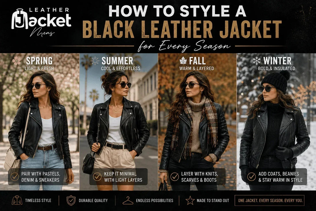 Guide on how to style a black leather jacket for every season