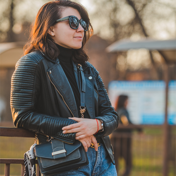 Crested Leather Jacket for Women