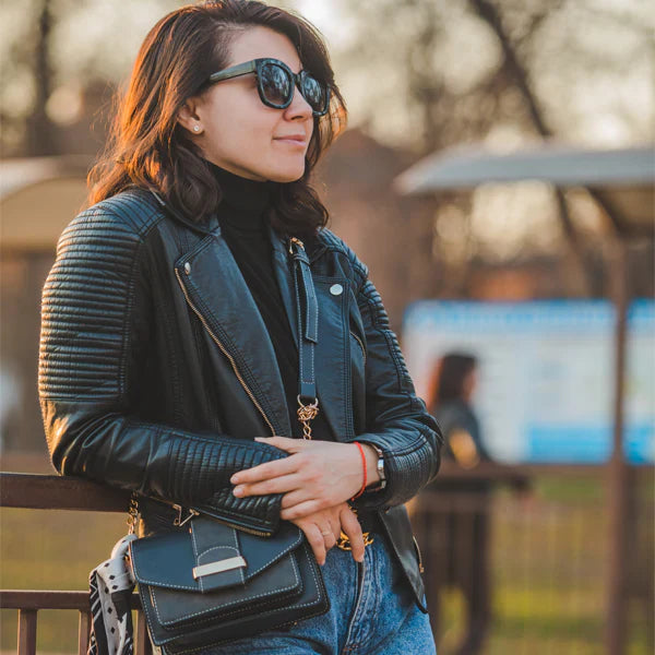 Crested Leather Jacket for Women
