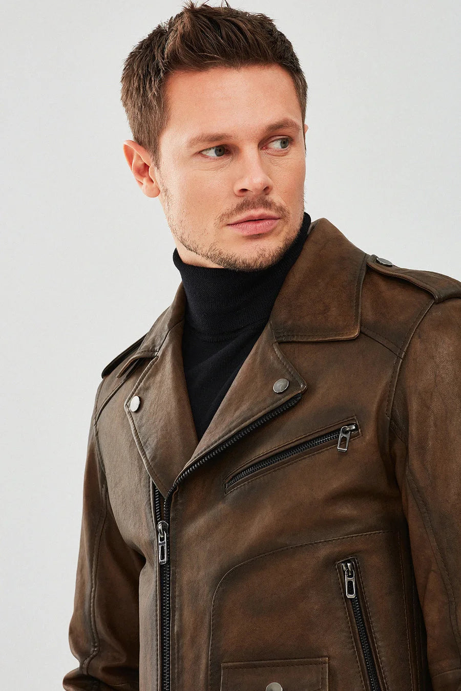 Caldor Men’s Vintage Brown Bomber Leather Jacket LJM