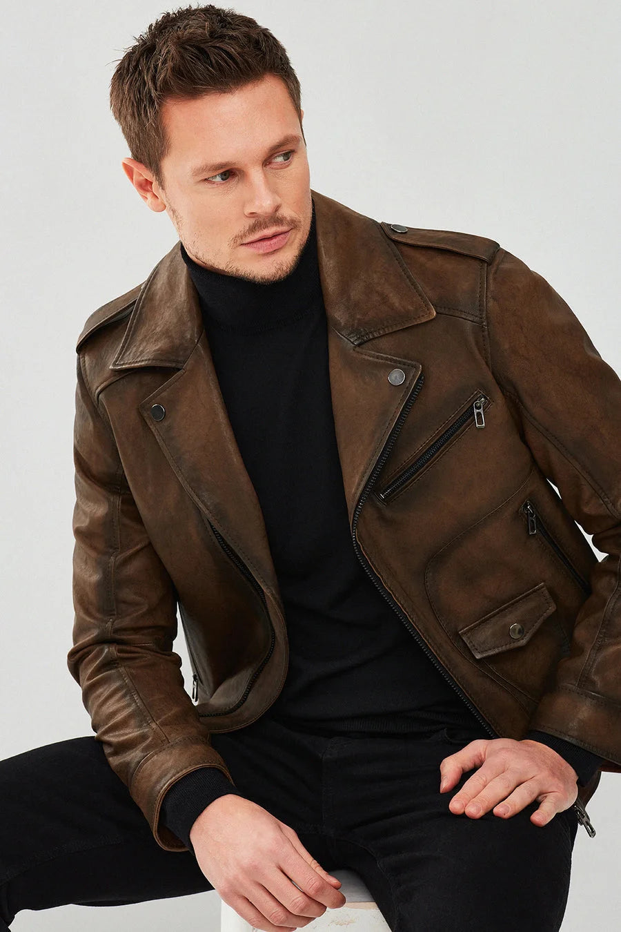Caldor Men’s Vintage Brown Bomber Leather Jacket LJM