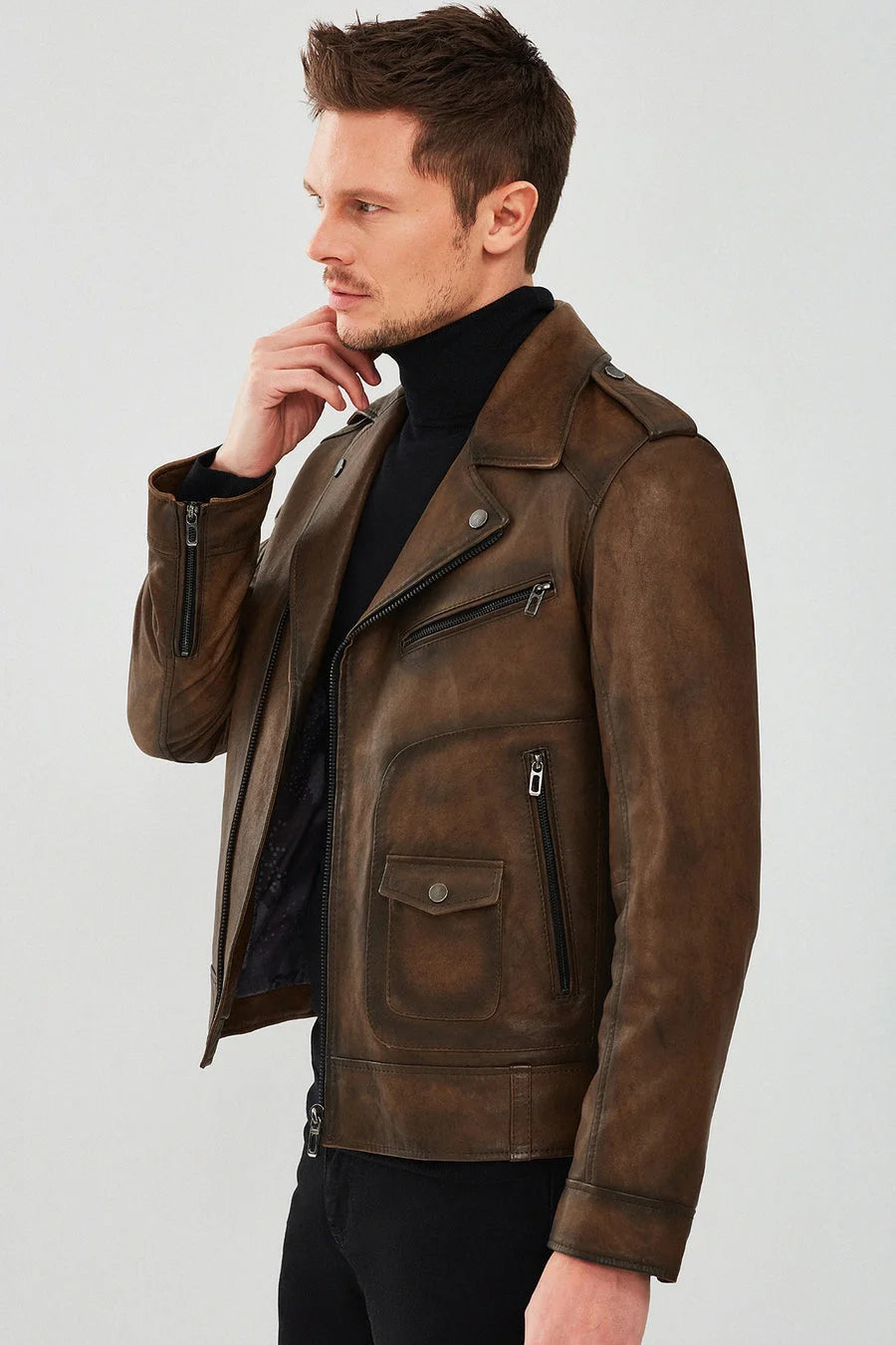 Caldor Men’s Vintage Brown Bomber Leather Jacket LJM