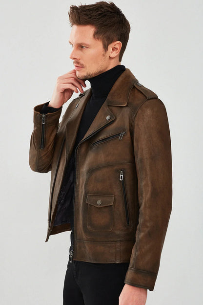 Caldor Men’s Vintage Brown Bomber Leather Jacket LJM