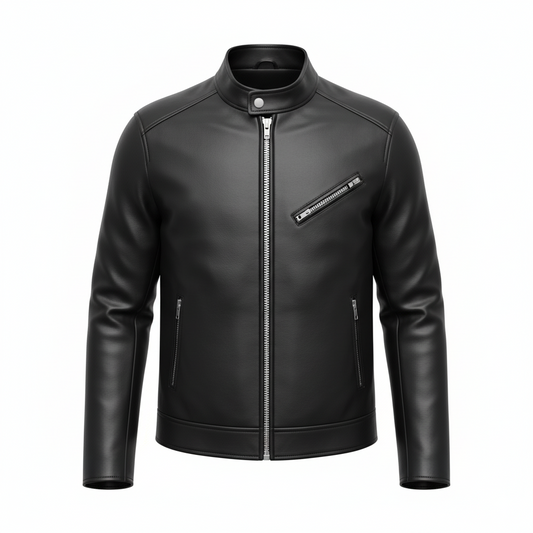 Men's Black Motorcycle Style Genuine Leather Jacket