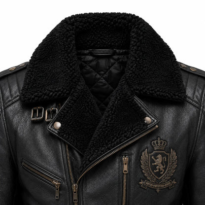Close-up of genuine tanned shearling collar texture