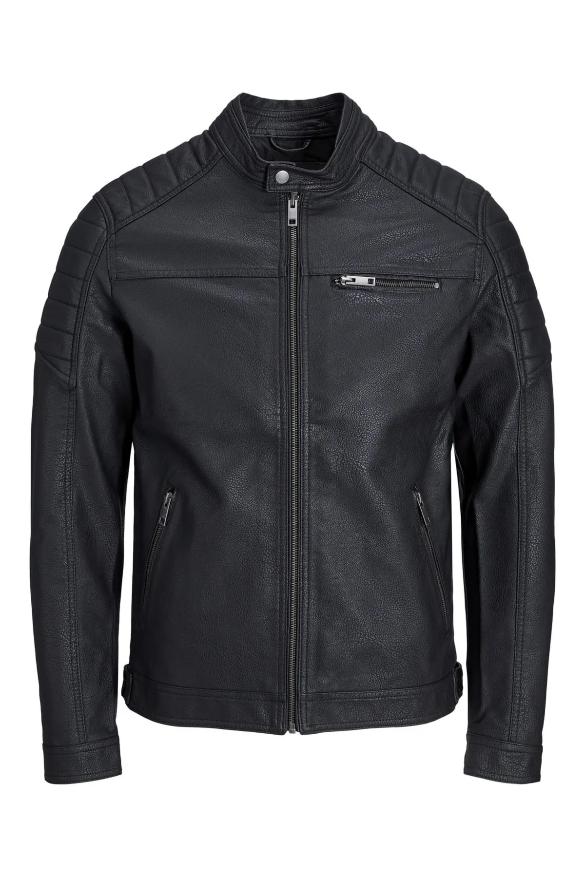 Black Cafe Racer Motorcycle Zipper Leather Jacket for Men