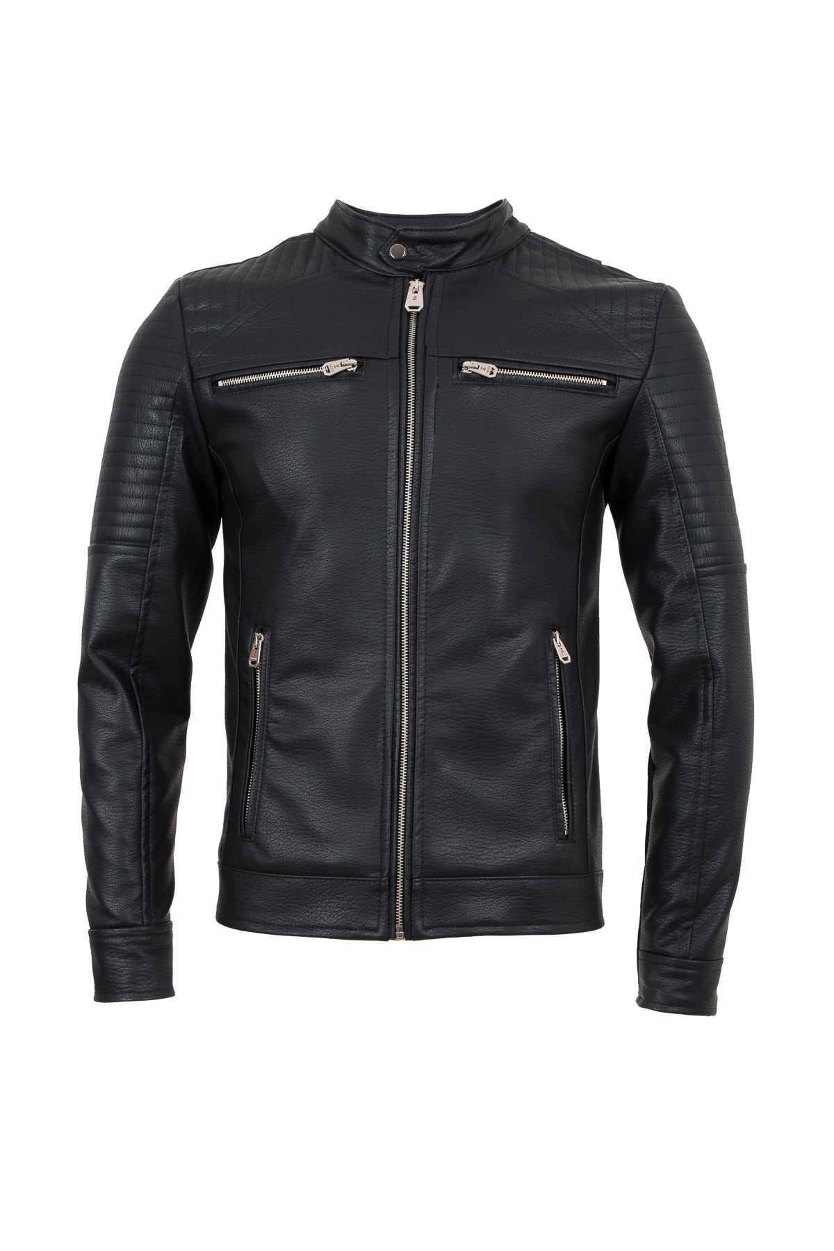 Cafe Racer Black Crested Leather Jacket with Zipper