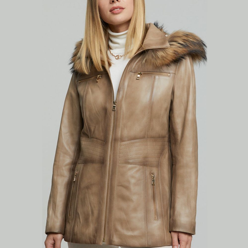 Vintage Fur Collar Leather Jacket for Women