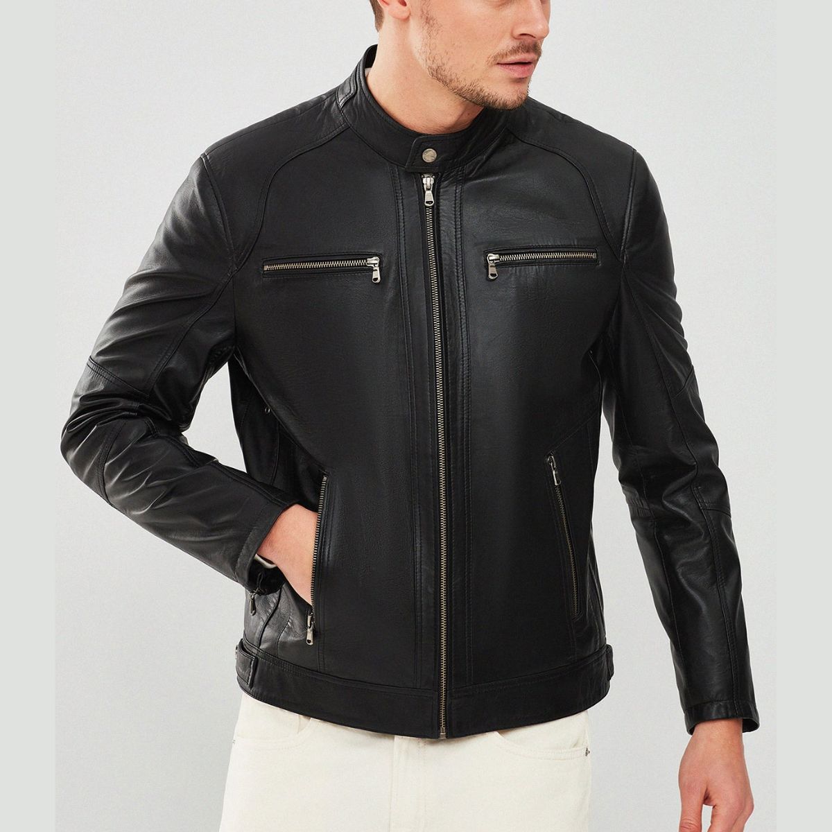 Urban Cafe Racer Men’s Black Motorcycle Leather Jacket