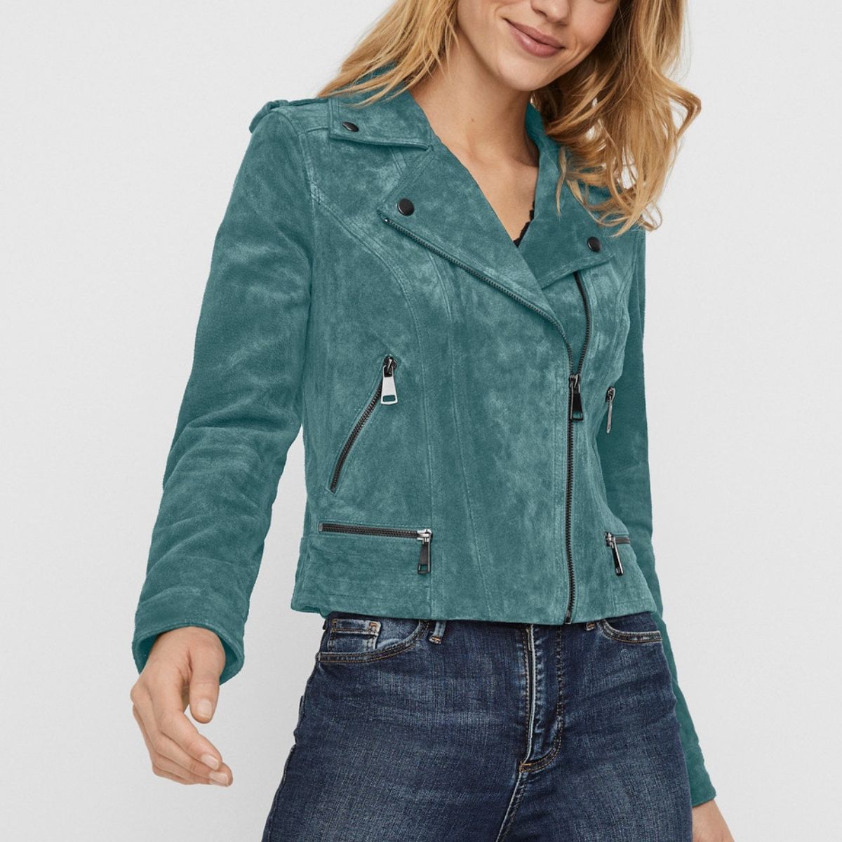 Jade Suede Biker Leather Jacket for Women