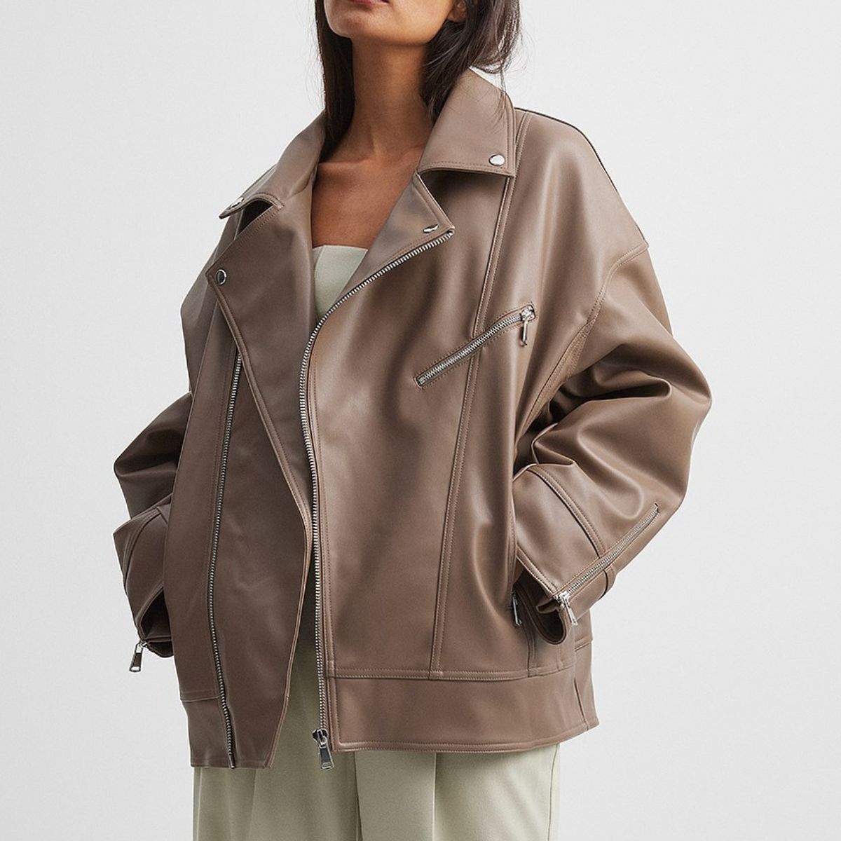 Roman Oversized Leather Bomber Jacket Women’s