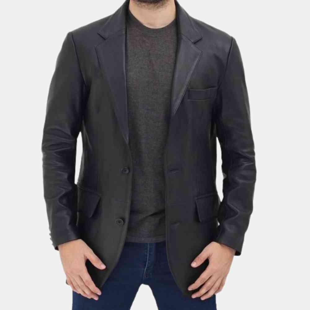 Mens Black Leather Blazer Jacket