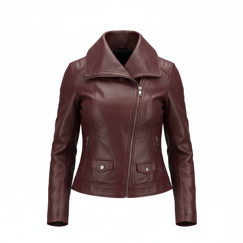 Lyra Women’s Brown Motorcycle Leather Jacket with Asymmetrical Front Zip & Side Pockets